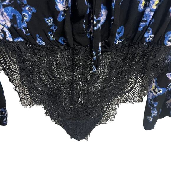 Intimately Free People Black Blue Floral Tie Lace Body Suit Medium - Picture 10 of 13